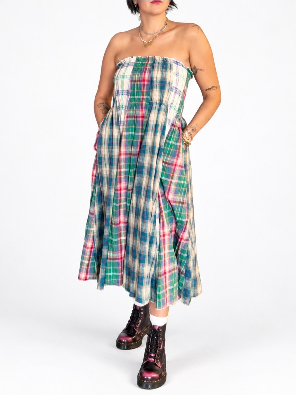 Oli & Hali Plaid Convertible Maxi Skirt Tube Dress Women's Small Pocketed